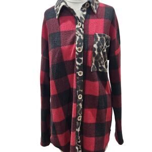 Blue Buttercup Small Red Buffalo Check Button Up Shirt Jacket Travel Flirty Boho